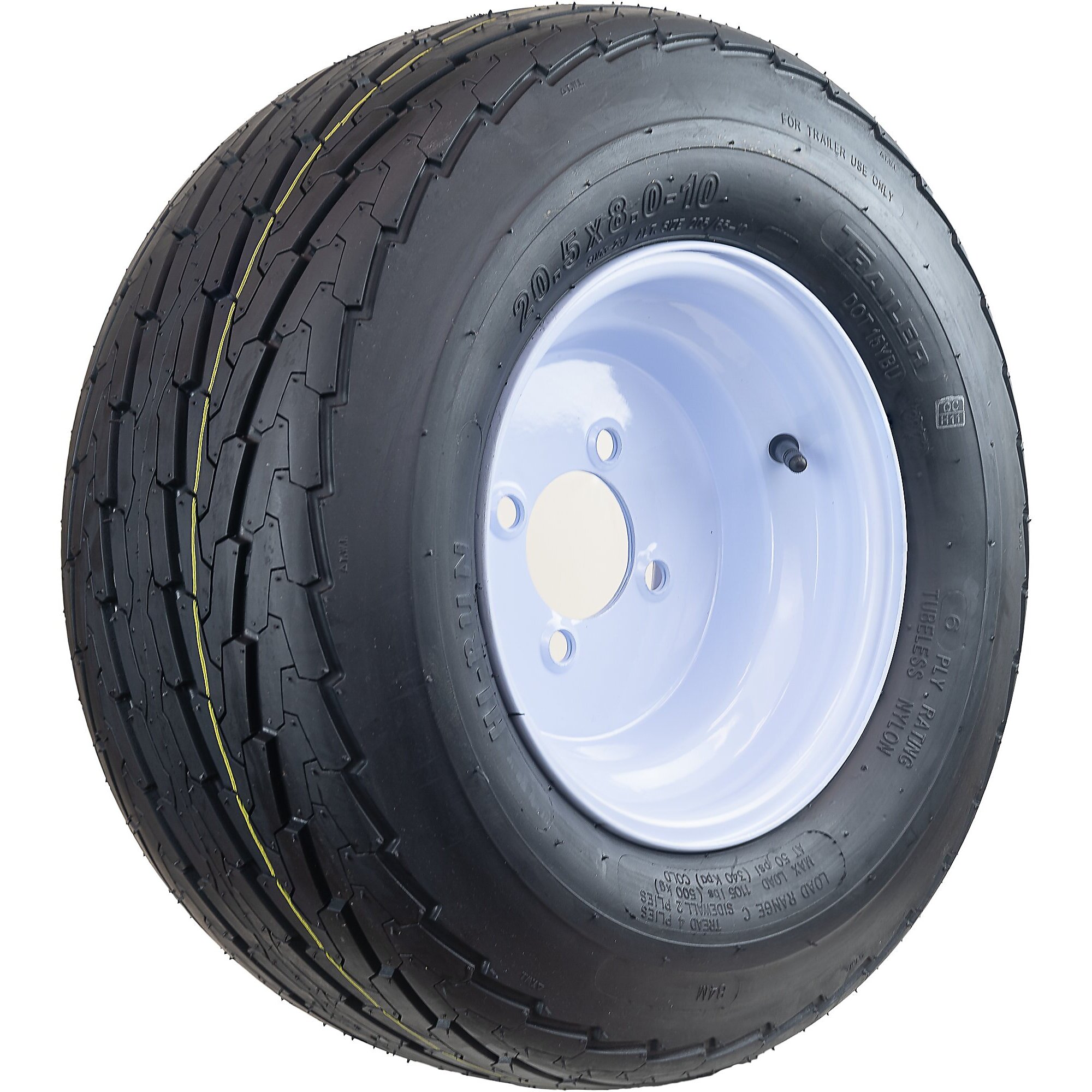 HI-RUN, Highway Trailer Tire Assembly, Bias-Ply, Tire Size 20.5X8.00-10 Load Range Rating C, Bolt Holes (qty.) 4 Model# ASB1044